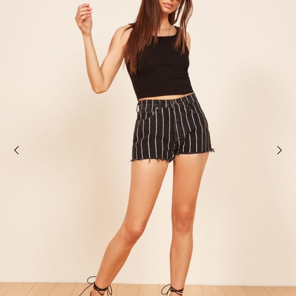 //SOLD// High rise black jean shorts with stripes